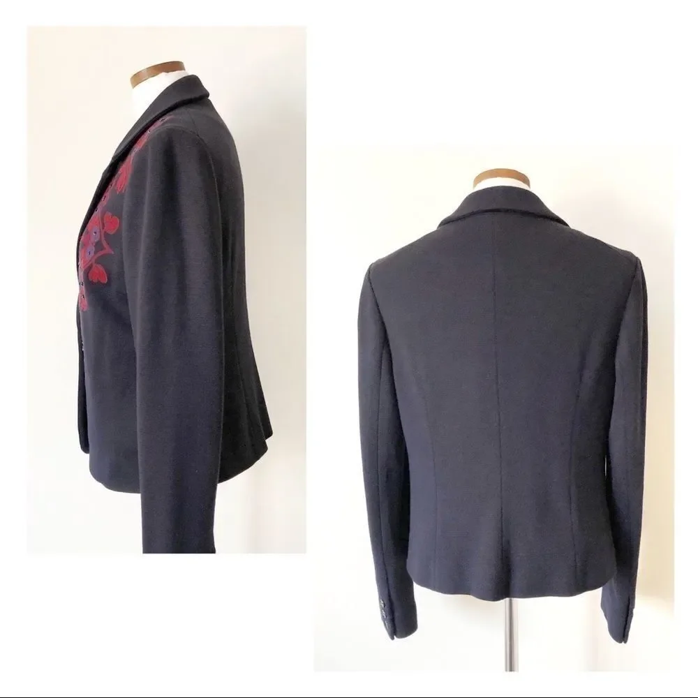 Tory Burch Navy Blue Embroidered Blazer Medium - Picture 7 of 8